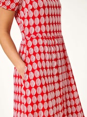 Roman Red Petite Geometric Spot Pocket Midi Dress - Image 5 of 5