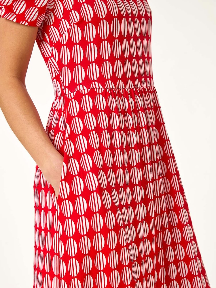 Roman Red Petite Geometric Spot Pocket Midi Dress - Image 5 of 5
