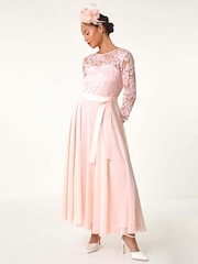 Roman Pink Petite Lace Tie Waist Maxi Dress - Image 1 of 5