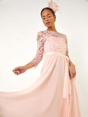 Roman Pink Petite Lace Tie Waist Maxi Dress - Image 2 of 5