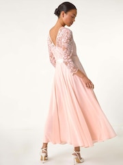 Roman Pink Petite Lace Tie Waist Maxi Dress - Image 3 of 5