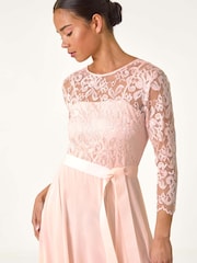 Roman Pink Petite Lace Tie Waist Maxi Dress - Image 4 of 5