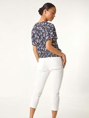 Roman Blue Petite Floral Print Crinkle Blouson Top - Image 3 of 5