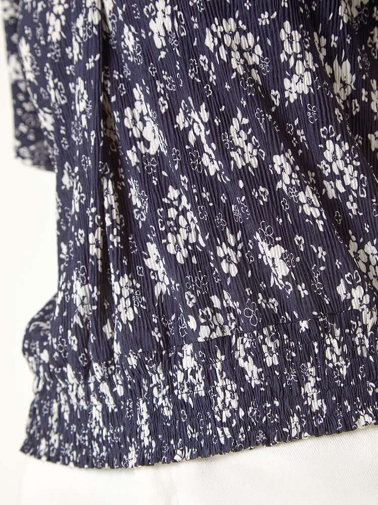 Roman Blue Petite Floral Print Crinkle Blouson Top - Image 5 of 5