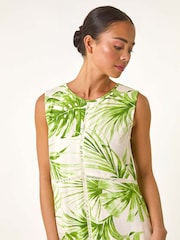 Roman Green Petite Leaf Print Trim Midi Dress - Image 4 of 5
