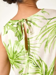 Roman Green Petite Leaf Print Trim Midi Dress - Image 5 of 5