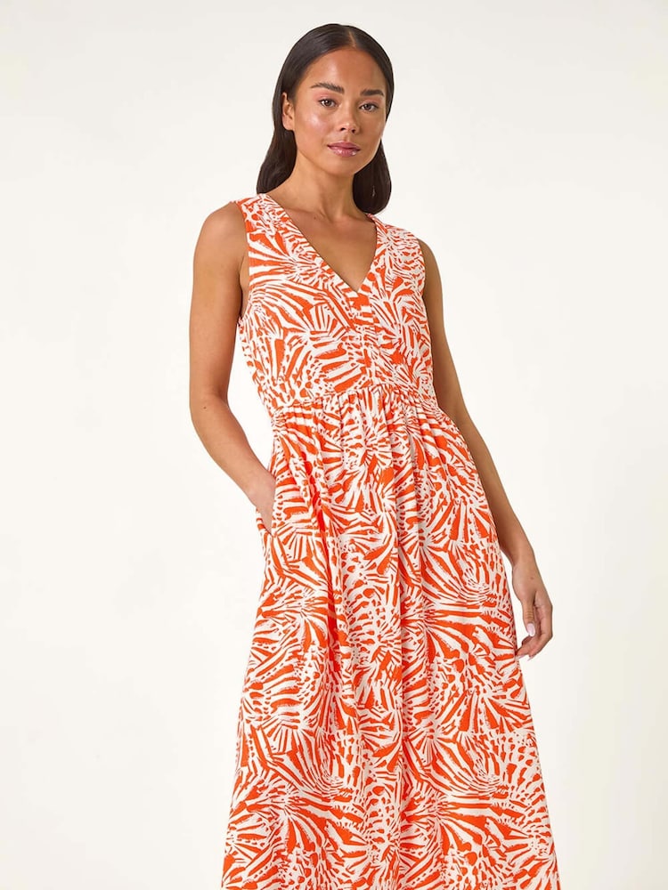 Roman Red Petite Linen Mix Midi Dress - Image 1 of 5