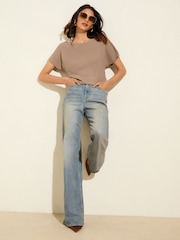 Friends Like These Mocha Short Sleeve Blouse With Gold Detail - Image 3 of 5