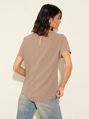 Friends Like These Mocha Short Sleeve Blouse With Gold Detail - Image 5 of 5