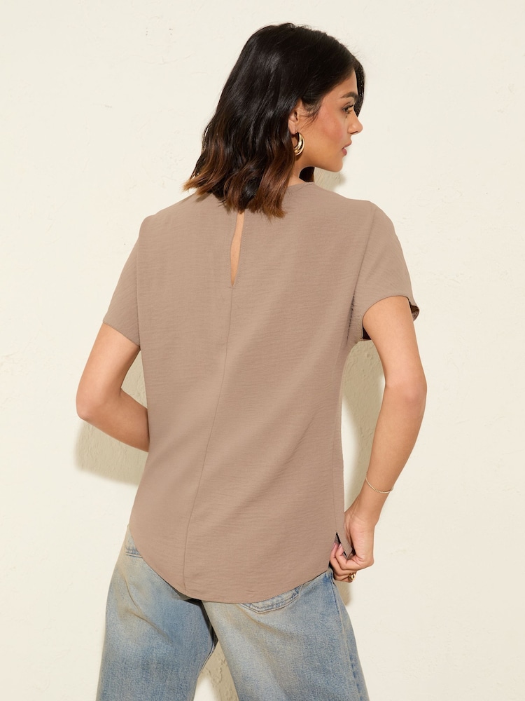 Friends Like These Mocha Short Sleeve Blouse With Gold Detail - Image 5 of 5