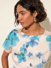 Friends Like These Floral Blue Short Sleeve Blouse With Gold Detail - Image 2 of 4