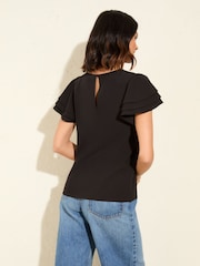 Friends Like These Black Short Ruffle Sleeve Round Neck Blouse - Image 4 of 4