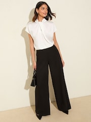 Friends Like These Cream Twist Neck Short Sleeve Satin Blouse - Image 4 of 5