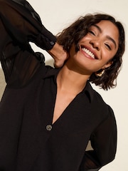 Friends Like These Black Long Sleeve V-Neck Button Front Blouse - Image 2 of 4