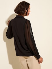 Friends Like These Black Long Sleeve V-Neck Button Front Blouse - Image 4 of 4