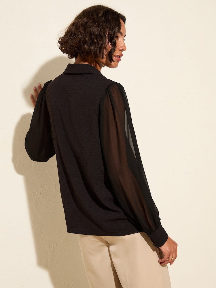 Friends Like These Black Long Sleeve V-Neck Button Front Blouse - Image 4 of 4
