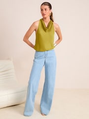 Friends Like These Green Satin Cowl Neck Sleeveless Blouse - Image 1 of 4