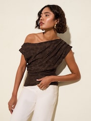 Friends Like These Chocolate Off The Shoulder Top - Image 1 of 4