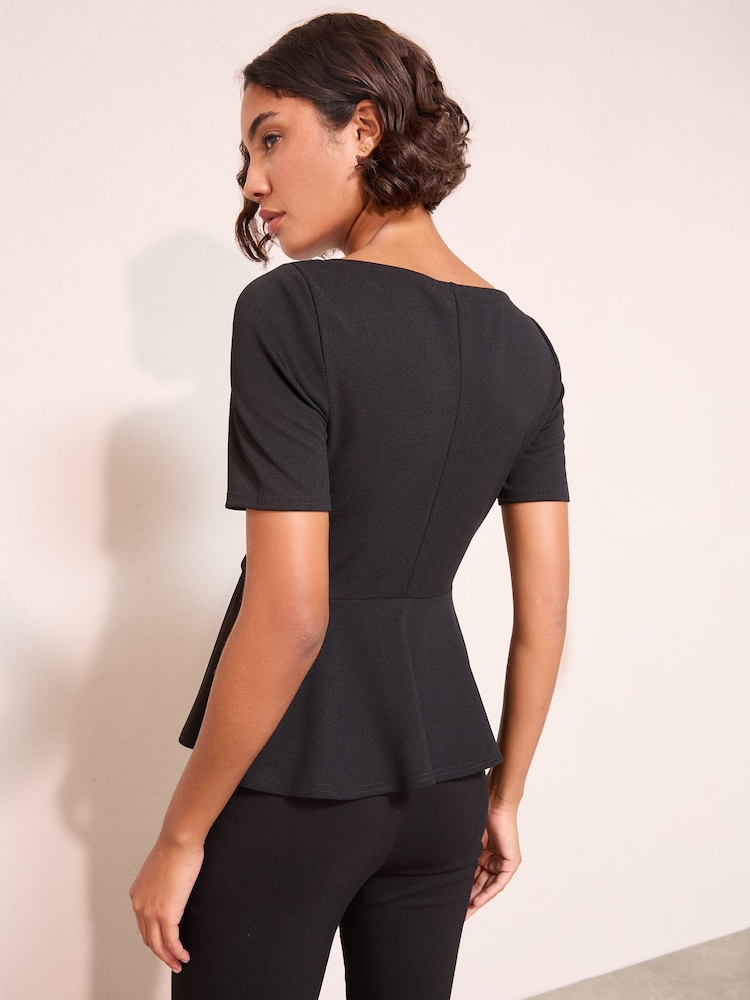 Friends Like These Black Snaffle Detail Peplum Top - Image 4 of 4 Friends Like These Black Snaffle Detail Peplum Top - Image 4 of 4