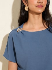Friends Like These Blue Short Sleeve Blouse With Gold Detail - Image 2 of 5