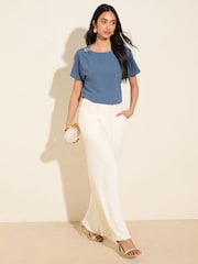 Friends Like These Blue Short Sleeve Blouse With Gold Detail - Image 3 of 5