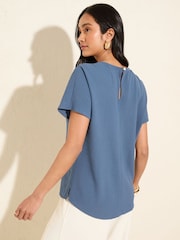 Friends Like These Blue Short Sleeve Blouse With Gold Detail - Image 5 of 5