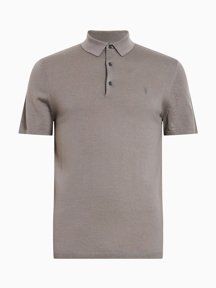 AllSaints Brown Mode Merino Wool Navy Blue Short Sleeve Polo Neck Jumper - Image 6 of 6 AllSaints Brown Mode Merino Wool Navy Blue Short Sleeve Polo Neck Jumper - Image 6 of 6