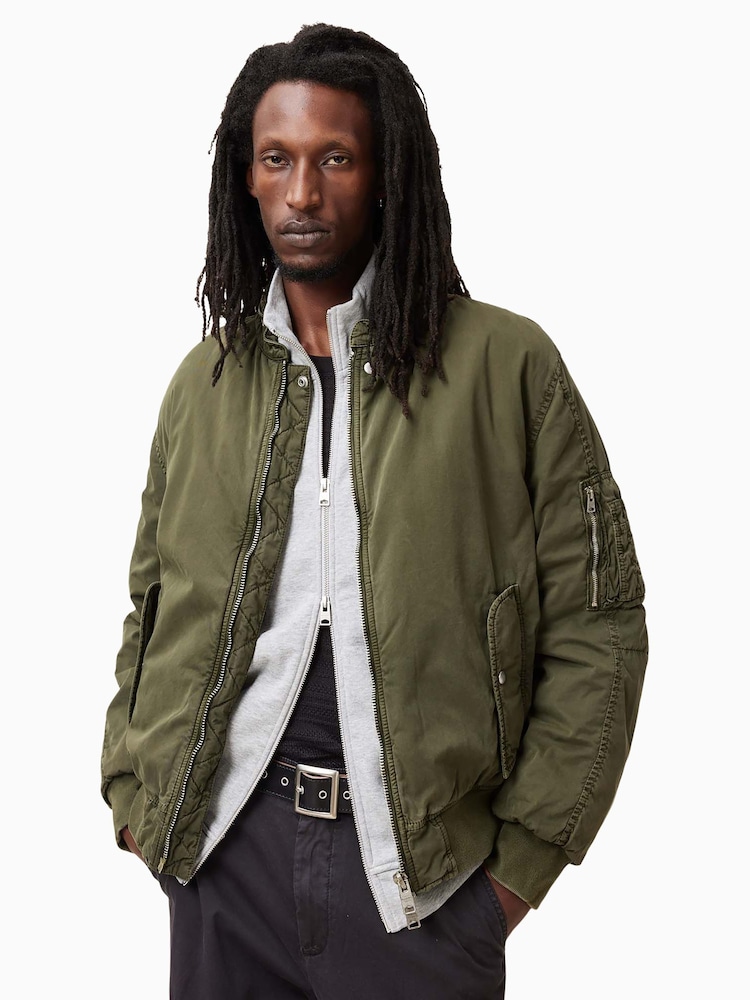AllSaints Green Banner Bomber Jacket - Image 1 of 6