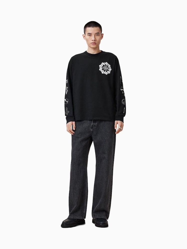 AllSaints Black 100% Organic Cotton Orbital Crew Neck T-Shirt - Image 3 of 8