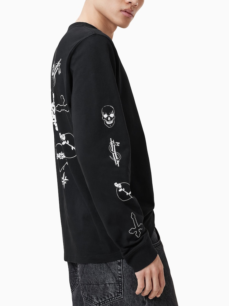 AllSaints Black 100% Organic Cotton Orbital Crew Neck T-Shirt - Image 6 of 8