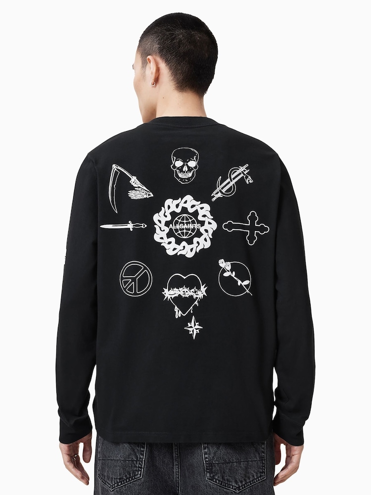 AllSaints Black 100% Organic Cotton Orbital Crew Neck T-Shirt - Image 7 of 8