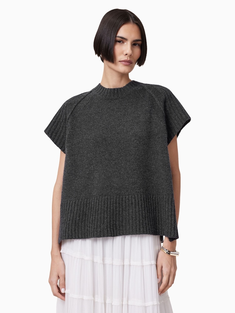 AllSaints Grey Anthe Short Sleeved Jumper - Image 1 of 8