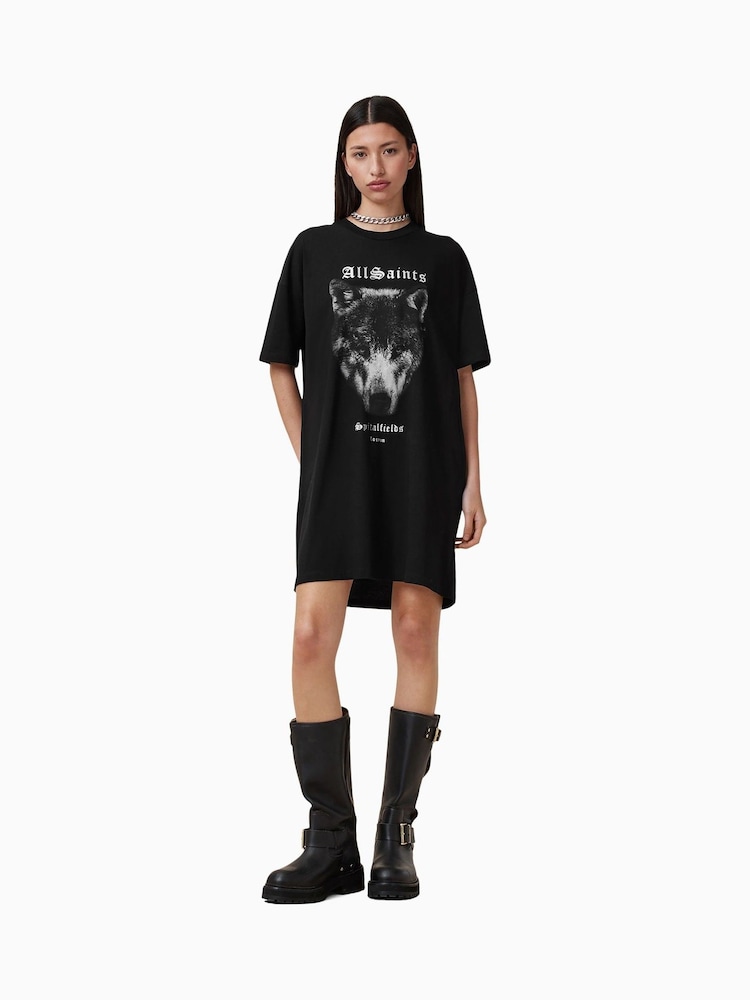 AllSaints Black 100% Organic Cotton Dawn T-Shirt Dress - Image 2 of 5