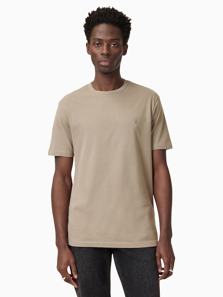 AllSaints Brown 100% Organic Cotton Brace Crew Neck T-Shirt - Image 1 of 6