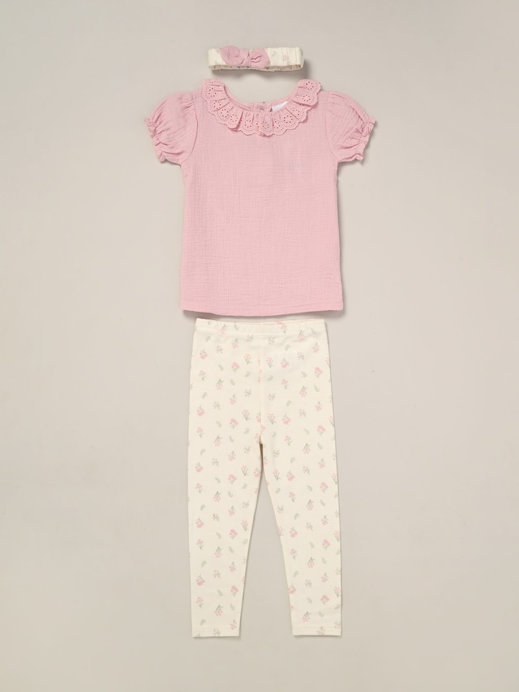 Lily & Jack Pink Printed 100% Cotton Top and Legging Set - Image 1 of 5
