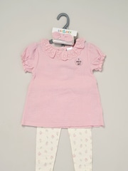 Lily & Jack Pink Printed 100% Cotton Top and Legging Set - Image 2 of 5