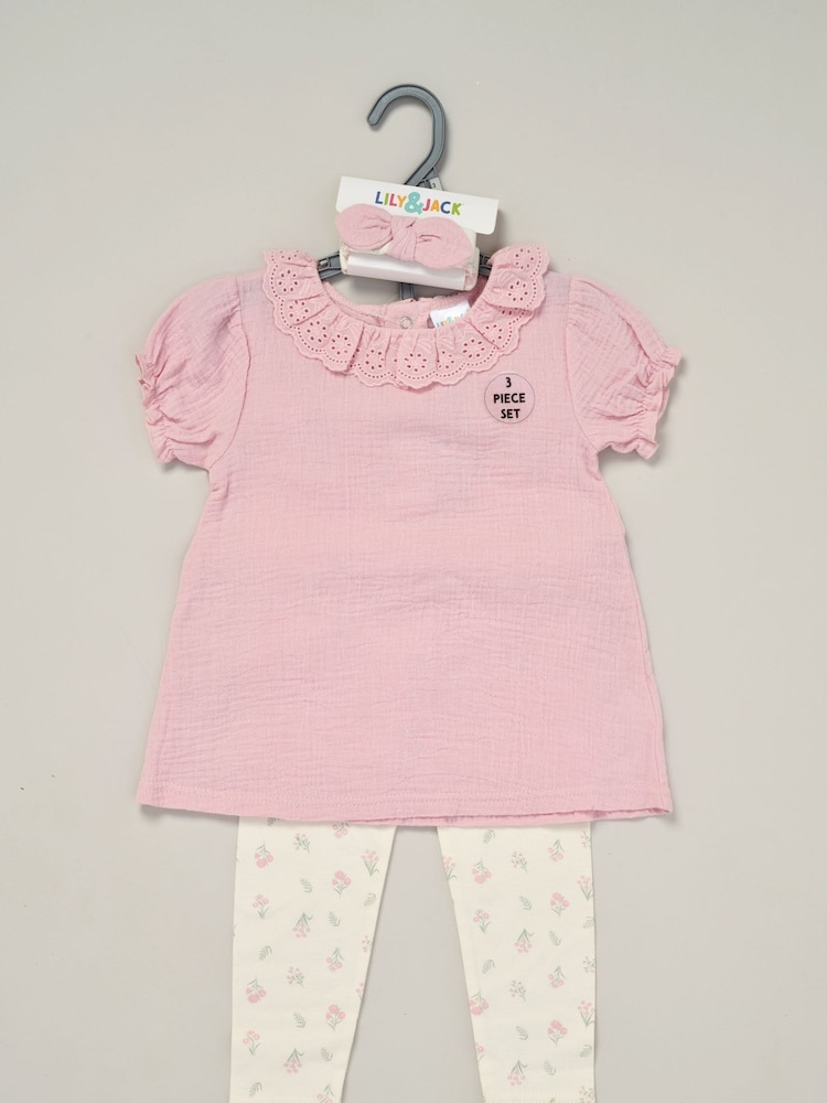 Lily & Jack Pink Printed 100% Cotton Top and Legging Set - Image 2 of 5