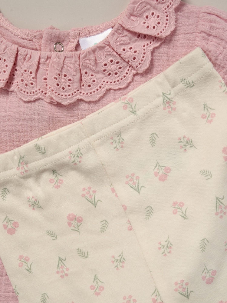 Lily & Jack Pink Printed 100% Cotton Top and Legging Set - Image 5 of 5