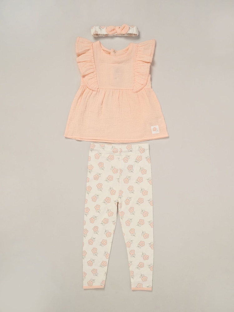 Lily & Jack Orange Printed 100% Cotton Top and Legging Set - Image 1 of 5