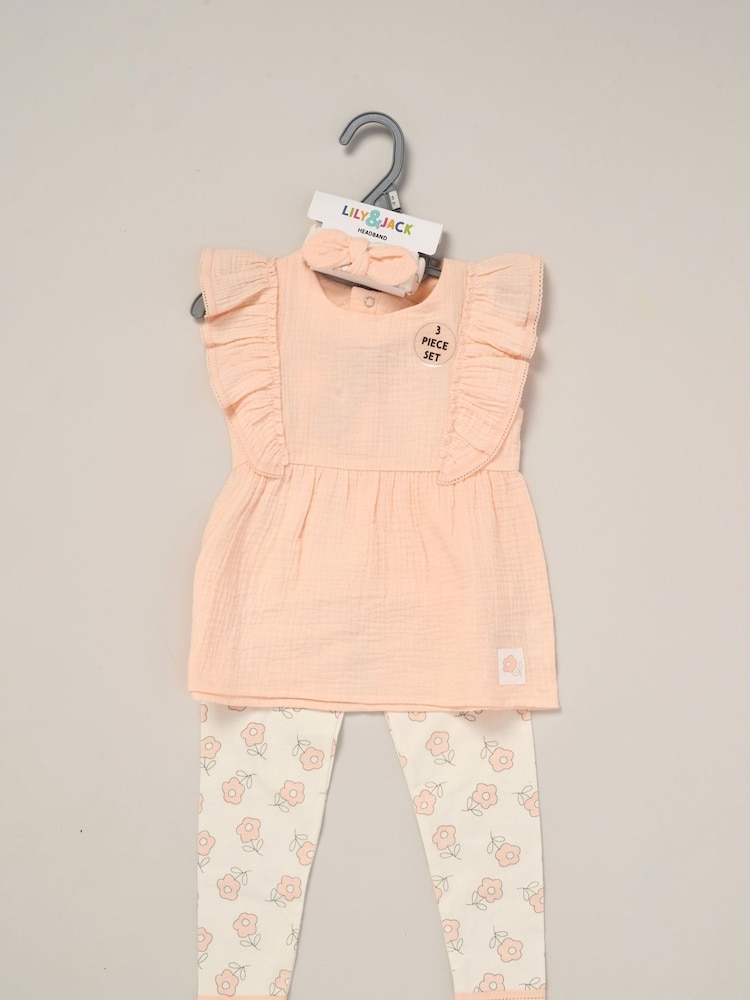 Lily & Jack Orange Printed 100% Cotton Top and Legging Set - Image 2 of 5