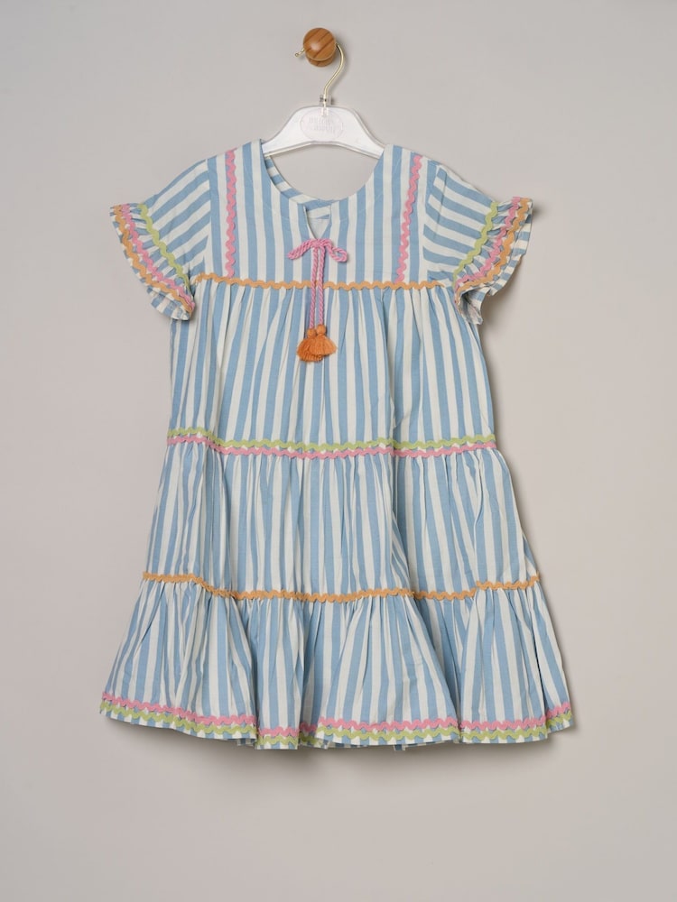 Miss Blue Printed Boho 100% Cotton Summer Dress - Image 1 of 4