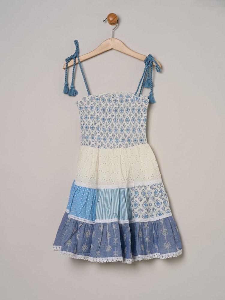 Miss Blue Printed Patch Work 100% Cotton Summer Dress - Image 2 of 4