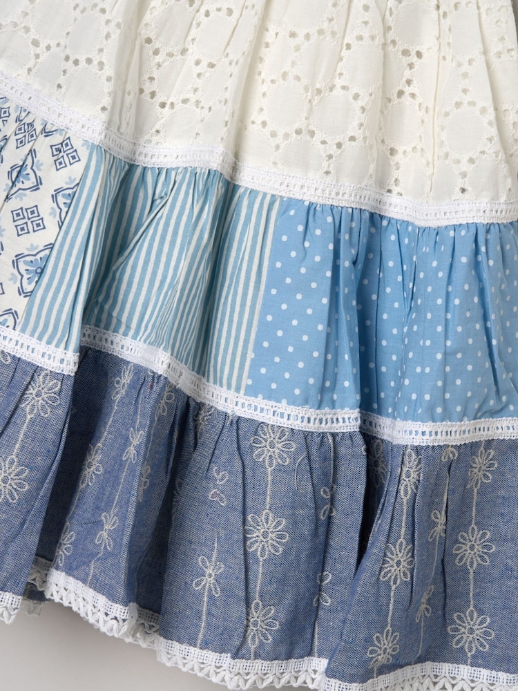 Miss Blue Printed Patch Work 100% Cotton Summer Dress - Image 4 of 4