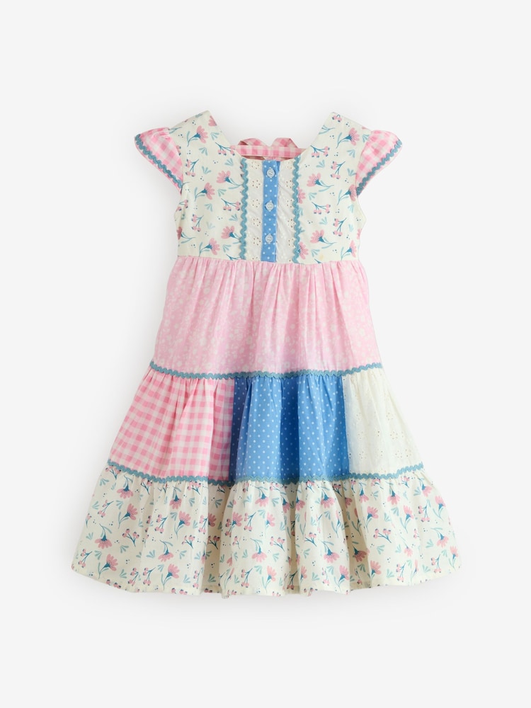 Miss Pink Printed Patch Work 100% Cotton Summer Dress - Image 1 of 1
