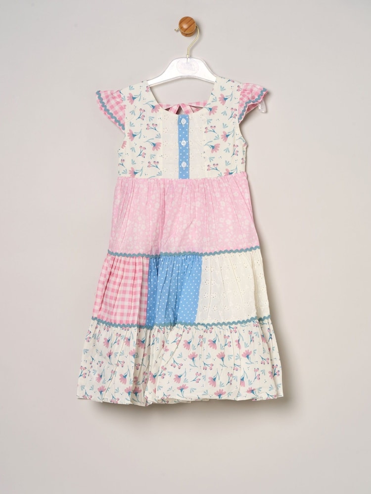 Miss Pink Printed Patch Work 100% Cotton Summer Dress - Image 1 of 3 Miss Pink Printed Patch Work 100% Cotton Summer Dress - Image 1 of 3