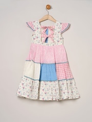 Miss Pink Printed Patch Work 100% Cotton Summer Dress - Image 2 of 4