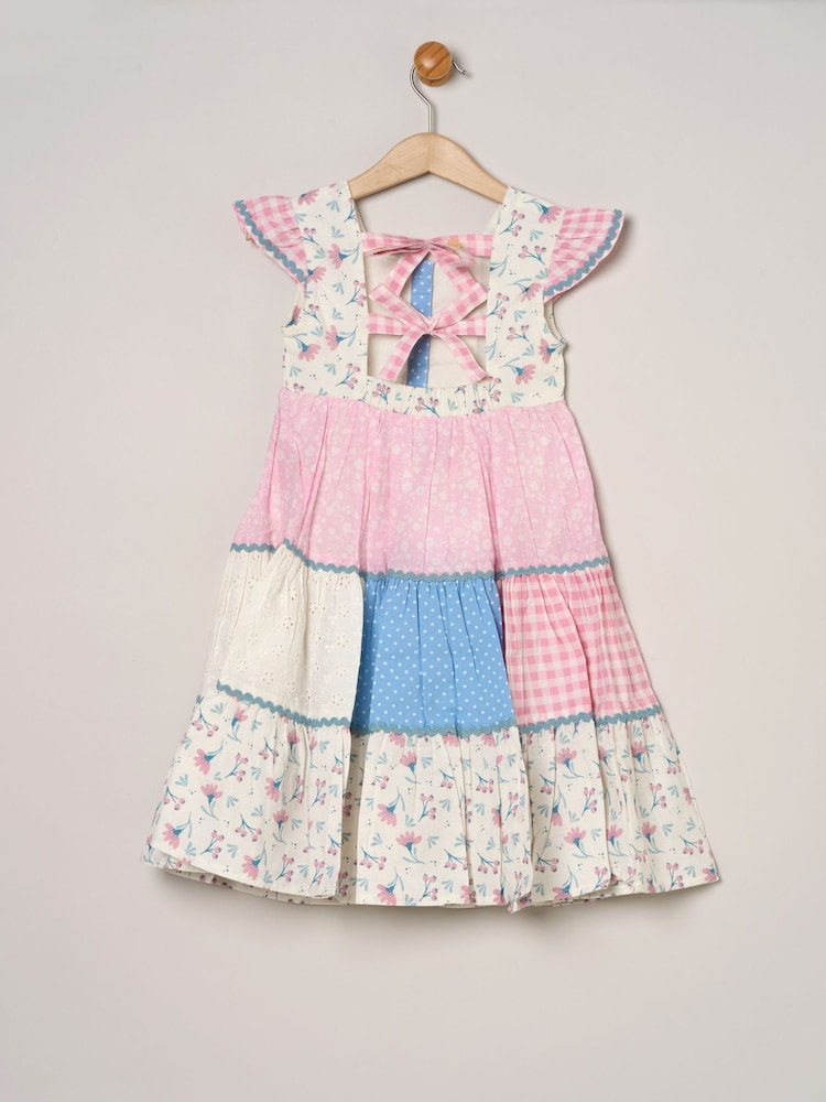 Miss Pink Printed Patch Work 100% Cotton Summer Dress - Image 2 of 3 Miss Pink Printed Patch Work 100% Cotton Summer Dress - Image 2 of 3
