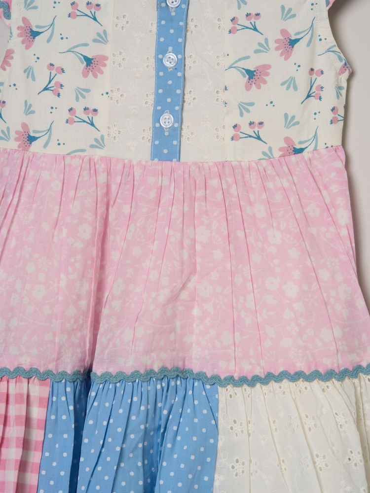 Miss Pink Printed Patch Work 100% Cotton Summer Dress - Image 3 of 3