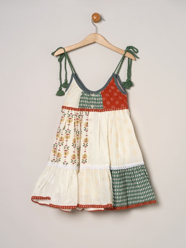 Miss Natural Printed Patch Work 100% Cotton Summer Dress - Image 3 of 4