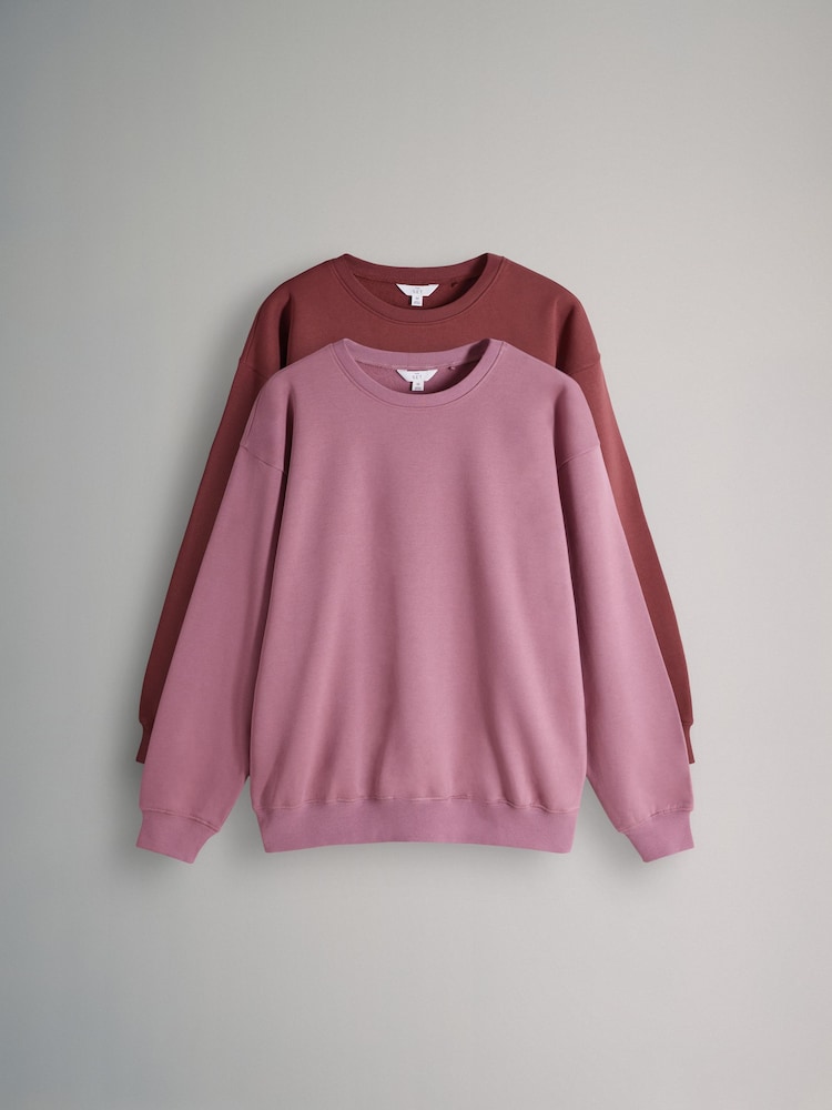 The Set Dusty Pink/Brown Red Dropped Shoulder Relaxed Sweatshirt 2 Pack - Image 1 of 4